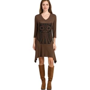 New Mocha Brown Owl Dress Sharkbite Sides Nature Lover Vegan NWT Sz S